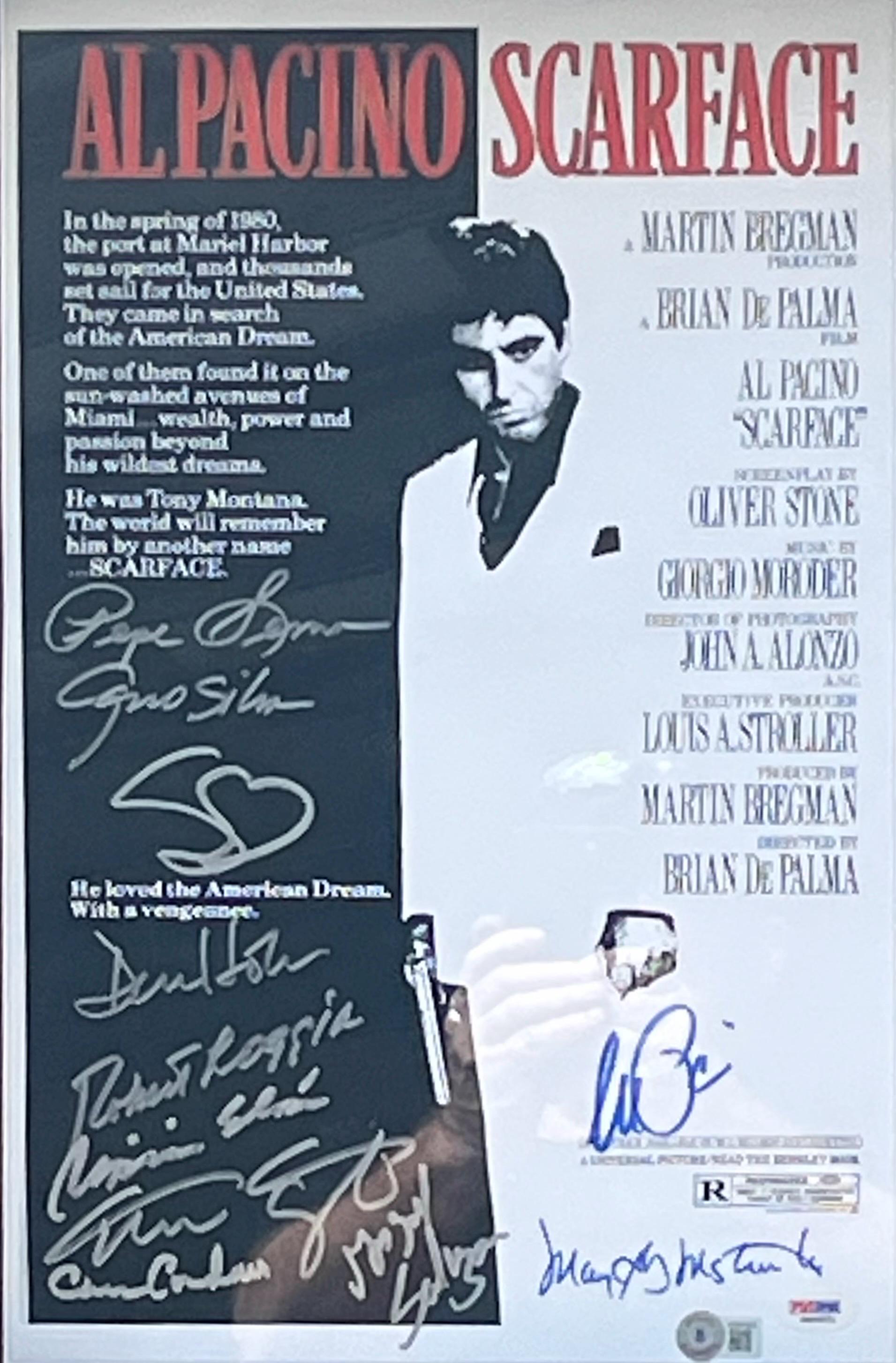 Scarface Cast Signed Shadowbox Display with Prop Gun Certified Signatures