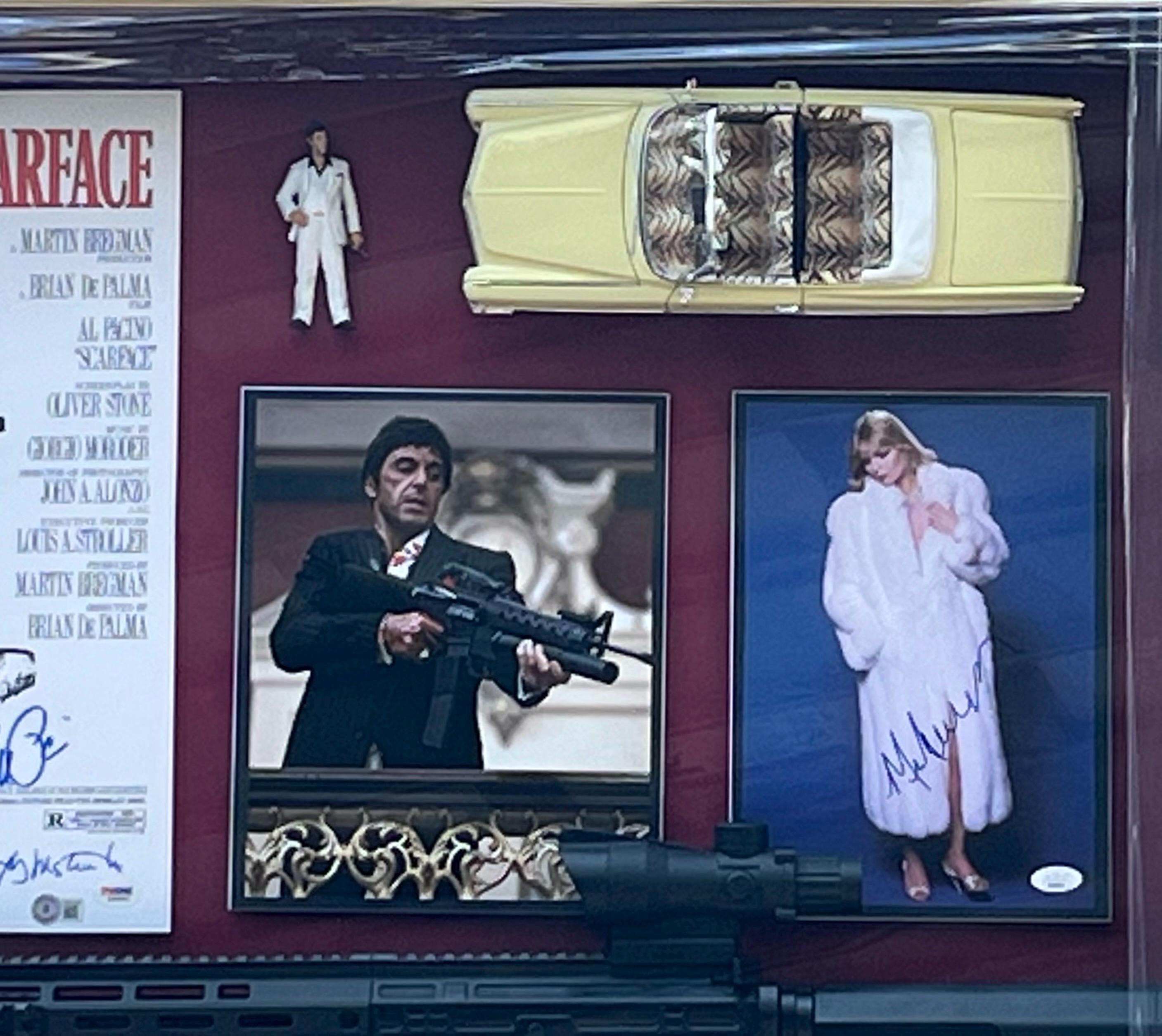 Scarface Cast Signed Shadowbox Display with Prop Gun Certified Signatures