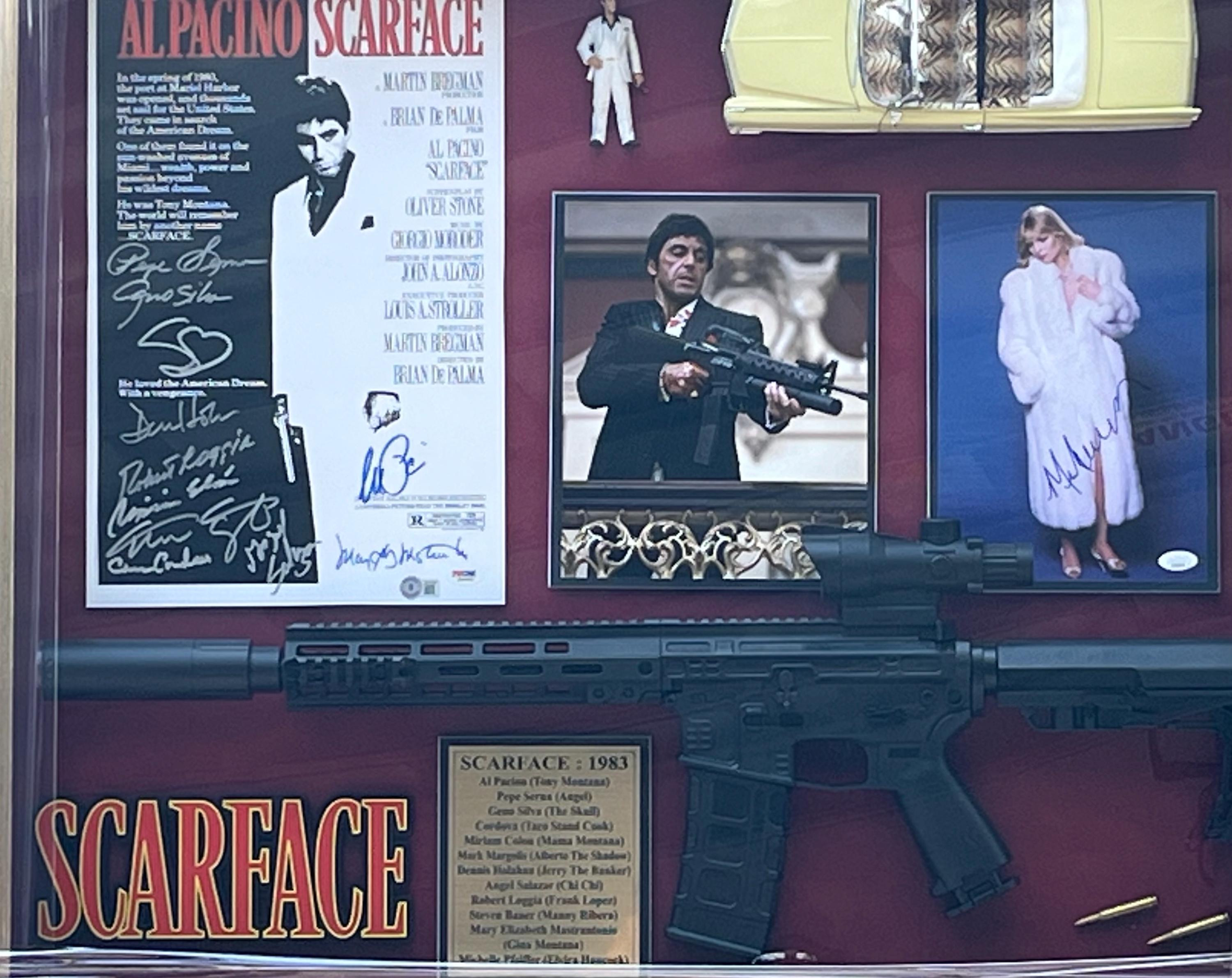 Scarface Cast Signed Shadowbox Display with Prop Gun Certified Signatures