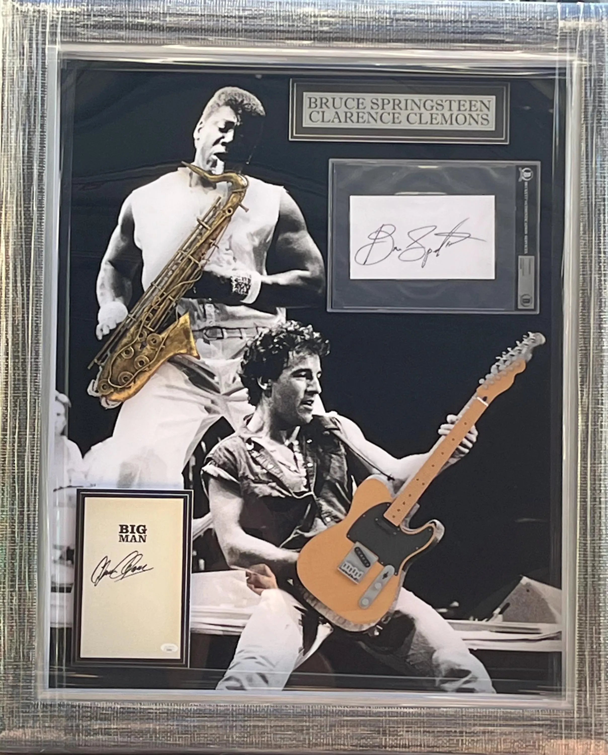 Bruce Springsteen  Clarence Clemons Signed Shadowbox display. JSA Beckett Certified Signatures
