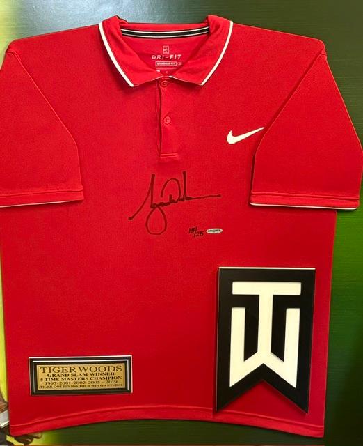 Tiger Woods Signed RED Sunday NIKE Collared Shirt Framed UDA Upper Deck