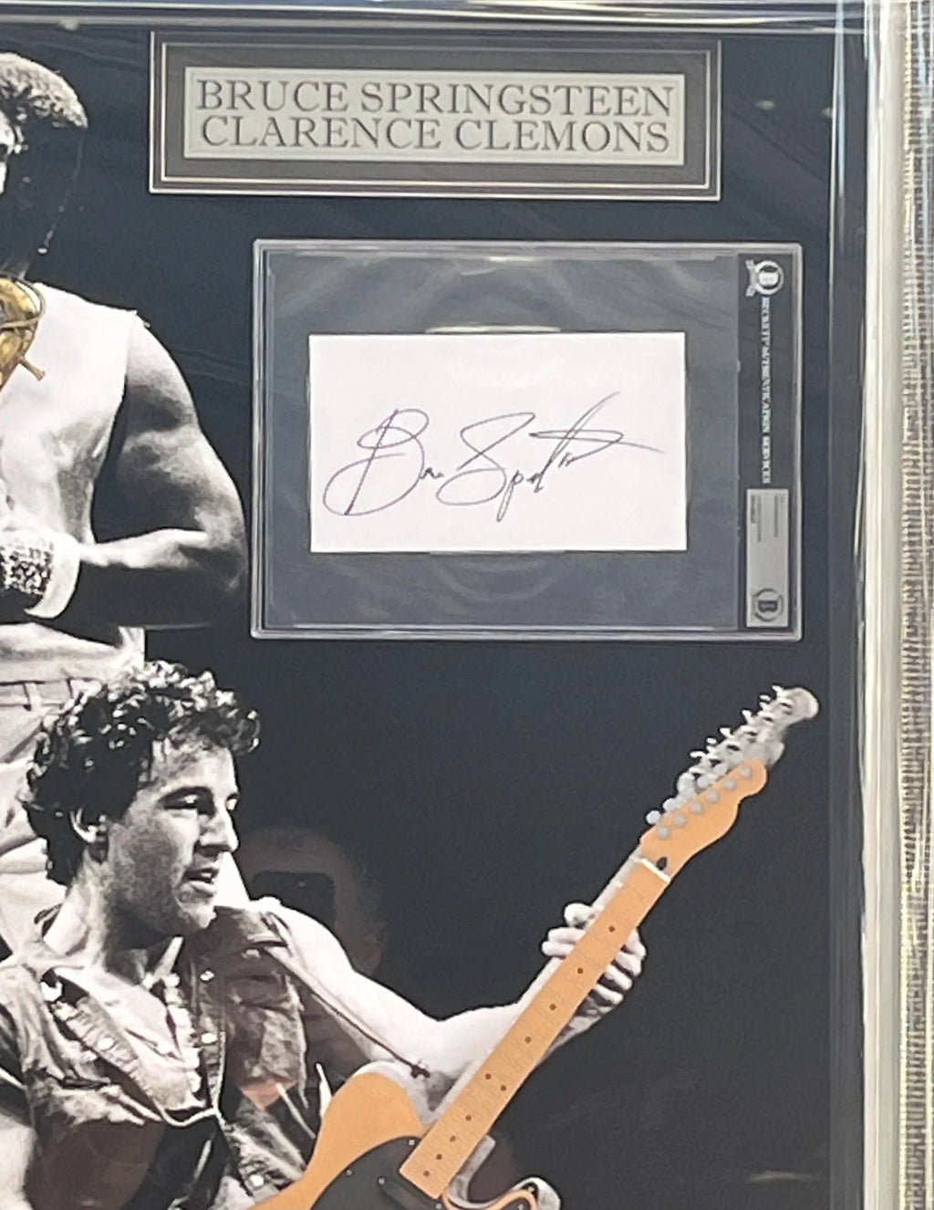 Bruce Springsteen  Clarence Clemons Signed Shadowbox display. JSA Beckett Certified Signatures