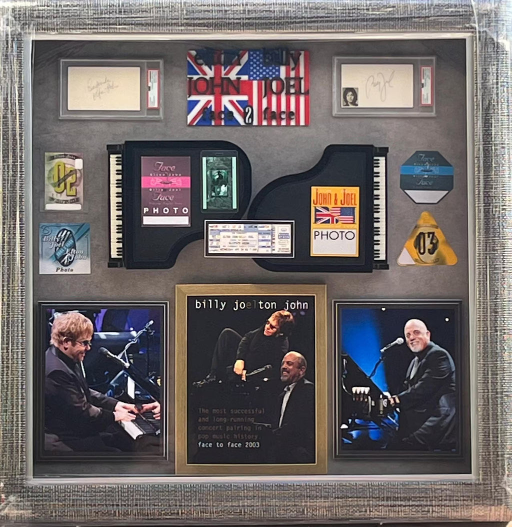 Billy Joel & Elton John Signed Shadowbox display. PSA Certified Signatures