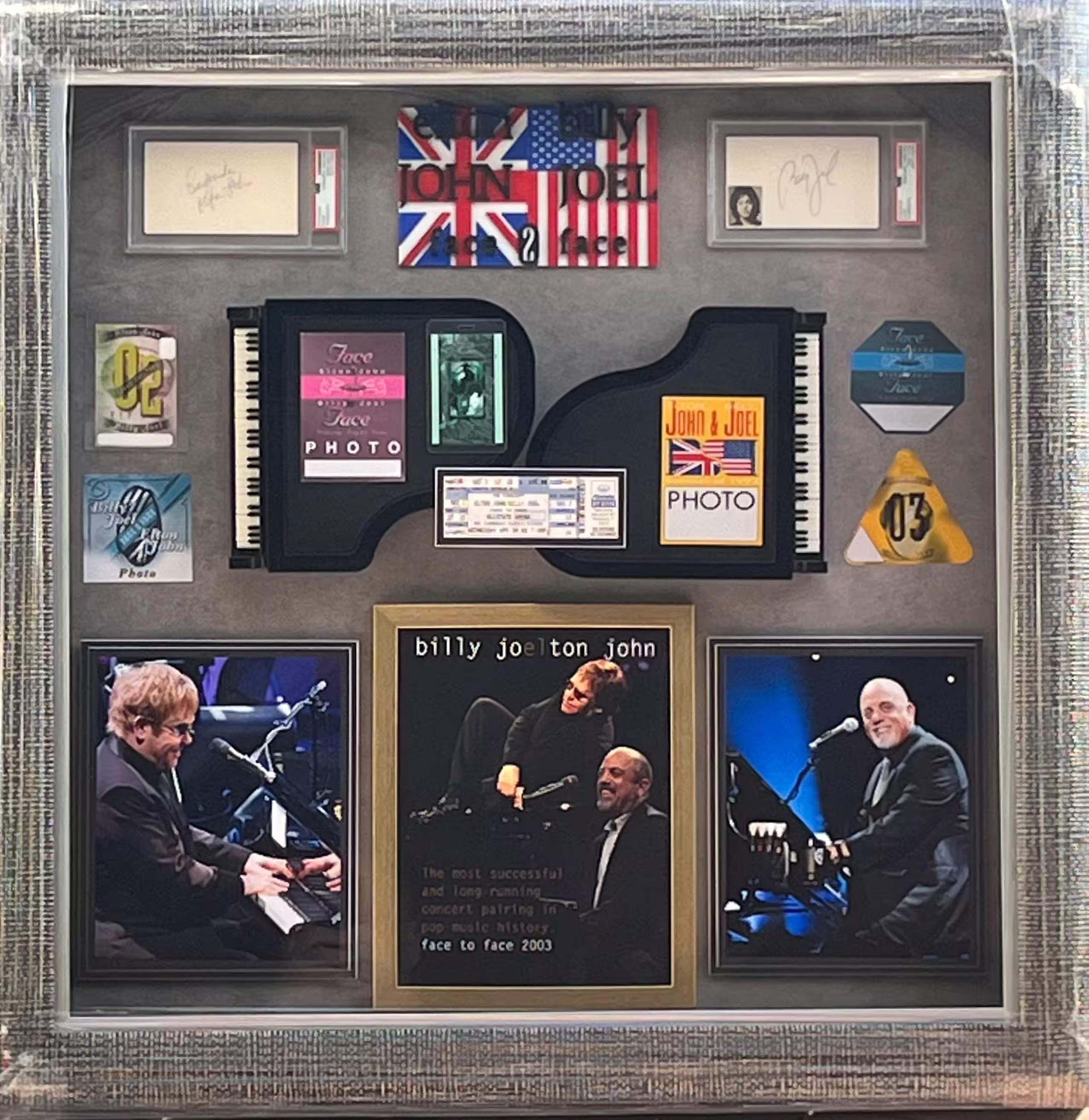 Billy Joel & Elton John Signed Shadowbox display. PSA Certified Signatures