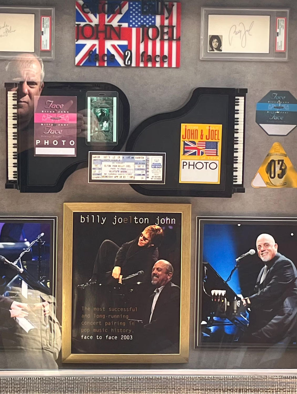 Billy Joel & Elton John Signed Shadowbox display. PSA Certified Signatures