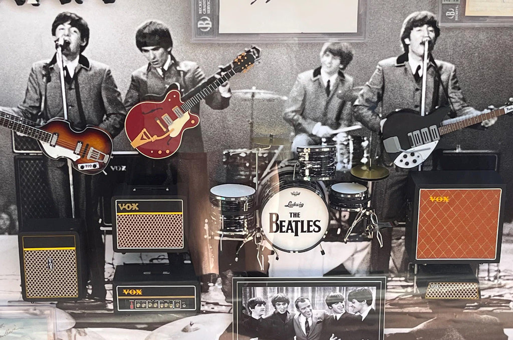 THE Beatles group signed Collage Shadowbox Certified Signatures