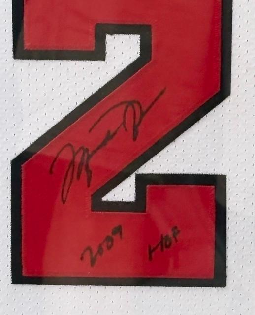 Michael Jordan Signed LE Of 23 White Bulls Jersey with Retirement Patch Custom Framed UDA