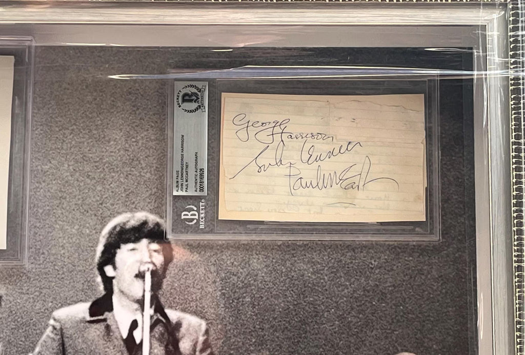 THE Beatles group signed Collage Shadowbox Certified Signatures