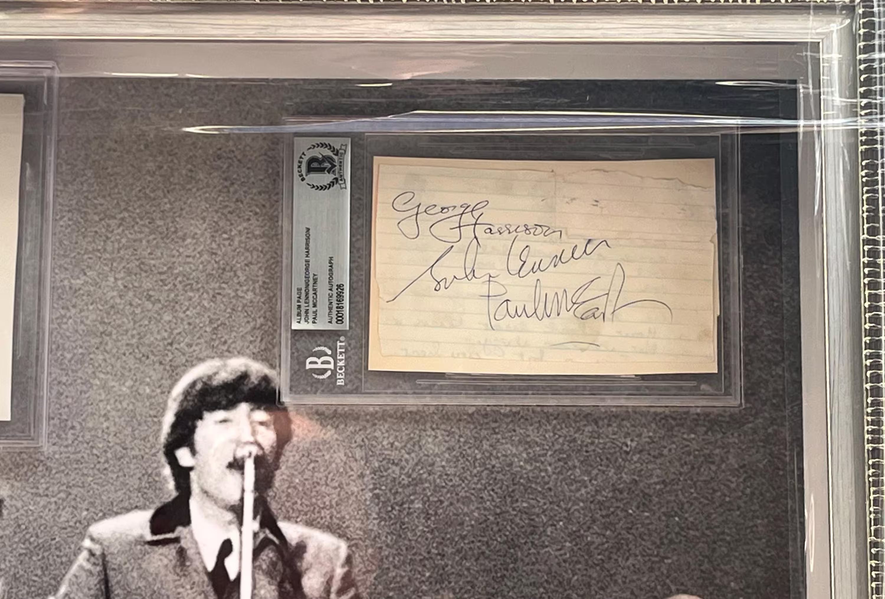 THE Beatles group signed Collage Shadowbox Certified Signatures