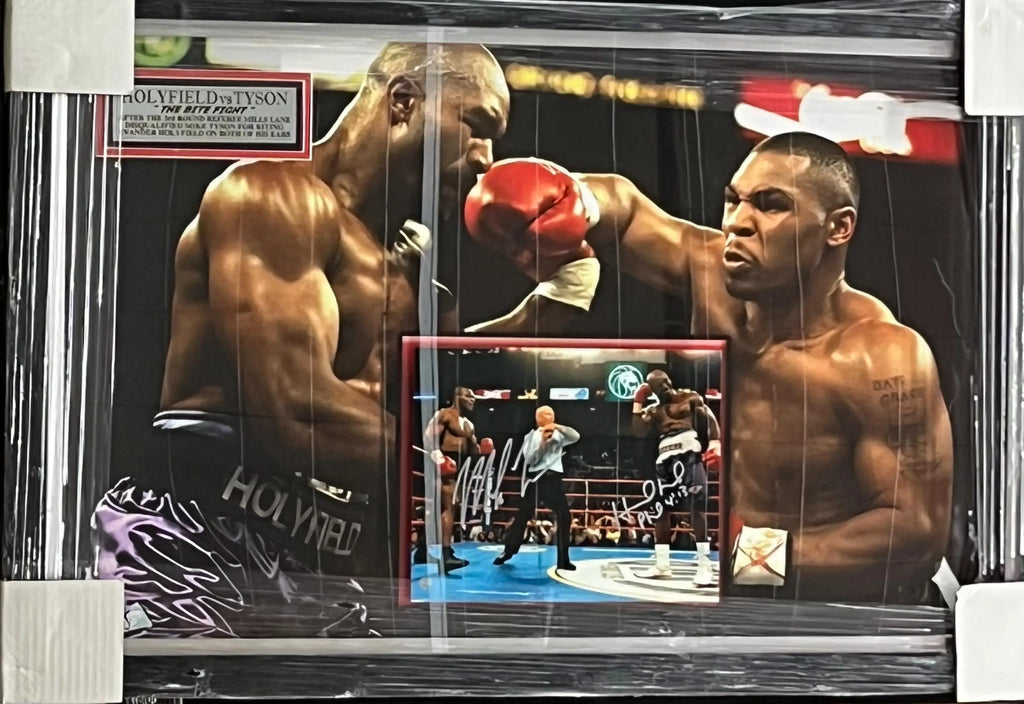 Mike Tyson and Evander Holyfield Aigned Photo custom framed. JSA Certified