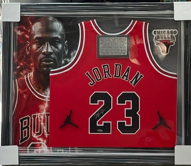 Michael Jordan Signed Red Chicago Bulls Jersey Custom Framed UDA Upper Deck Authenticated