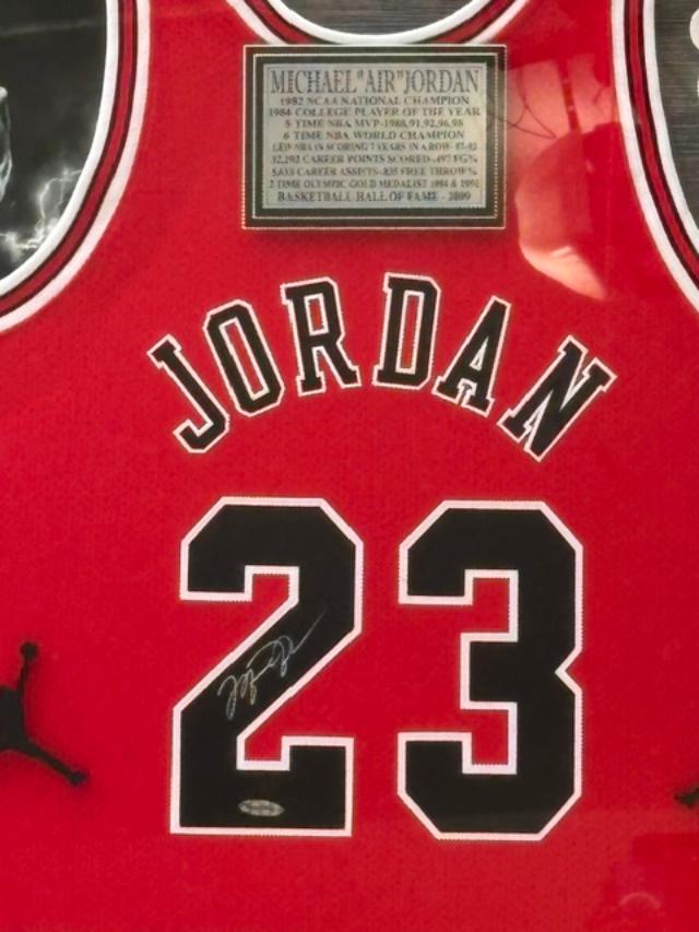 Michael Jordan Signed Red Chicago Bulls Jersey Custom Framed UDA Upper Deck Authenticated