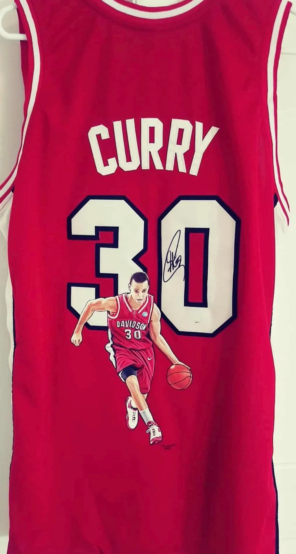 Stephen Curry Signed Jersey with Hand Painted Photo. JSA Certified