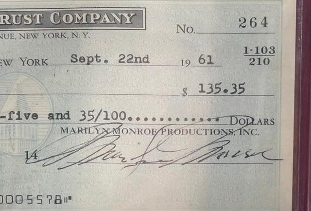 Marilyn Monroe Signed Personal Check Becket Slabbed Custom Framed Playboy Magazine Canvas