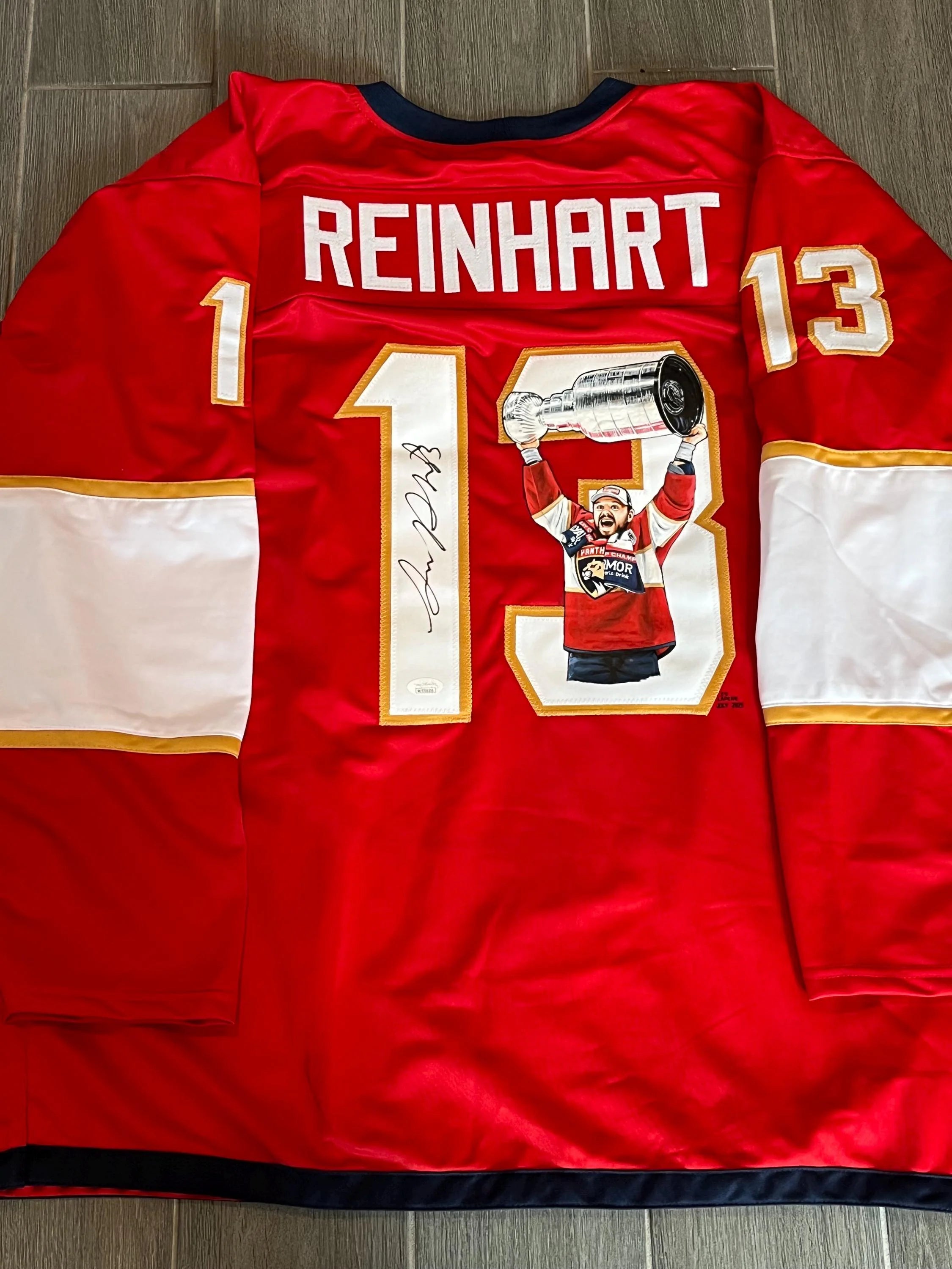Sam Reinhart Signed jersey with custom hand painted photo. JSA Certified