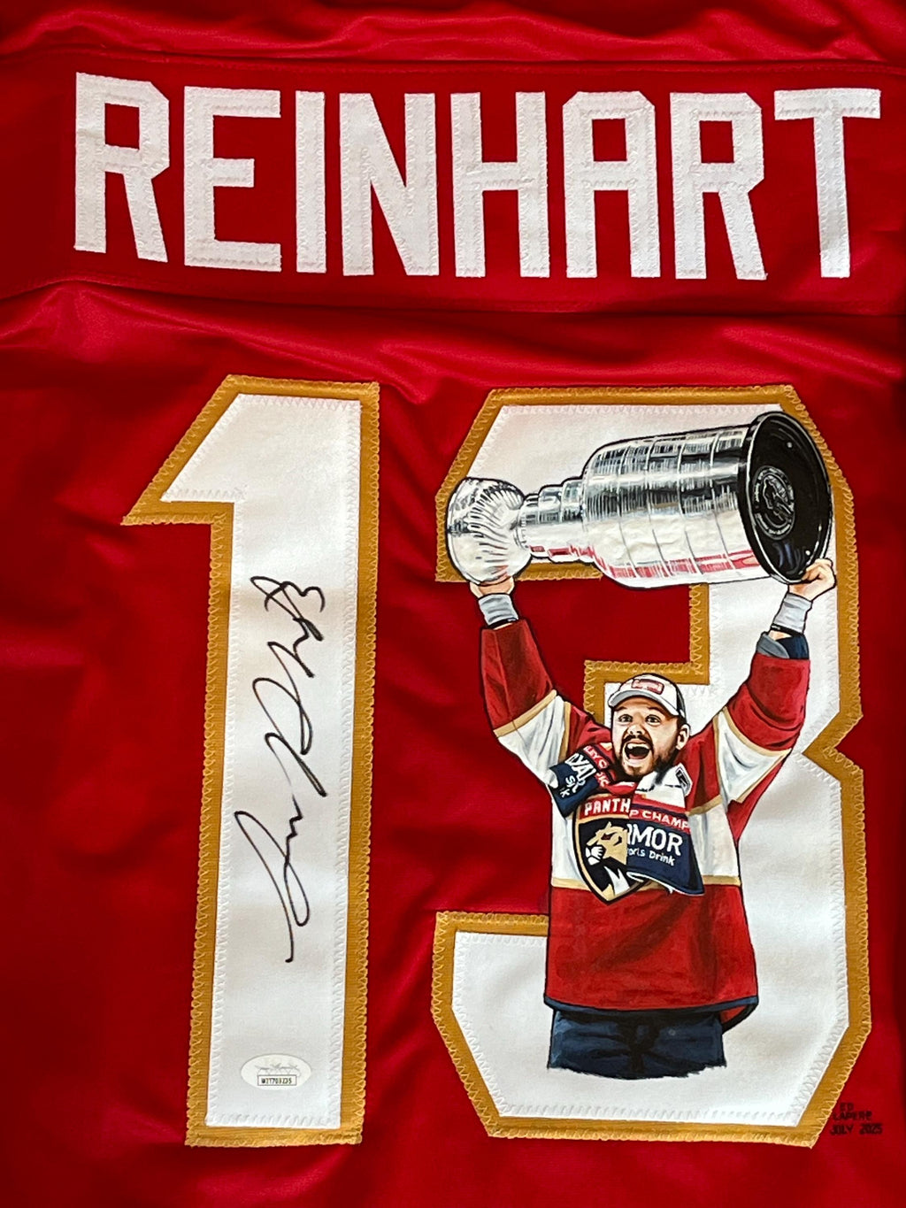 Sam Reinhart Signed jersey with custom hand painted photo. JSA Certified