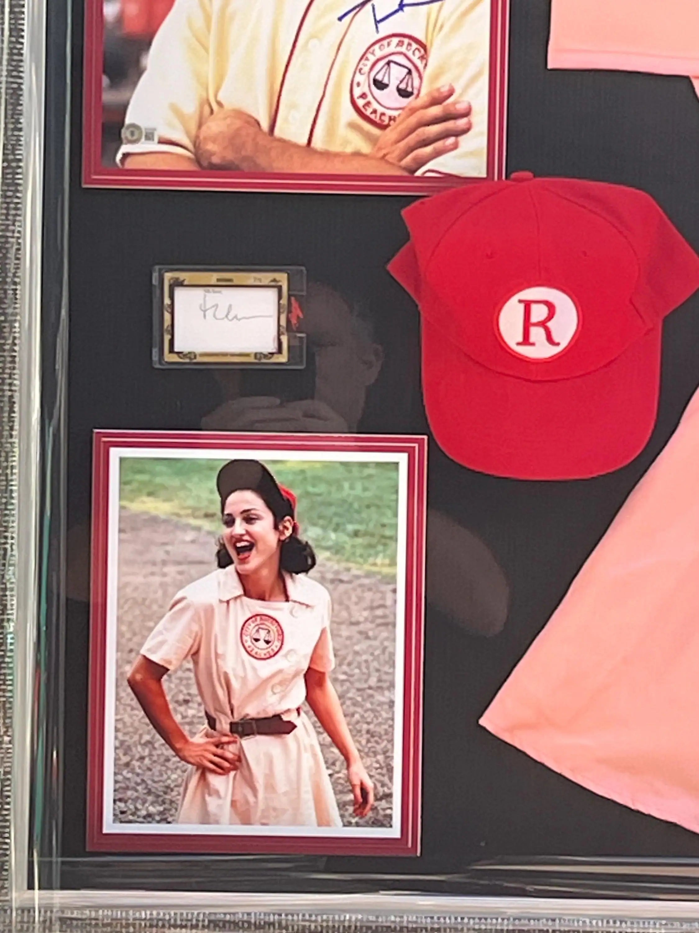 A League Of Their Own Cast Signed Shadowbox Display with Props. Certified signatures.