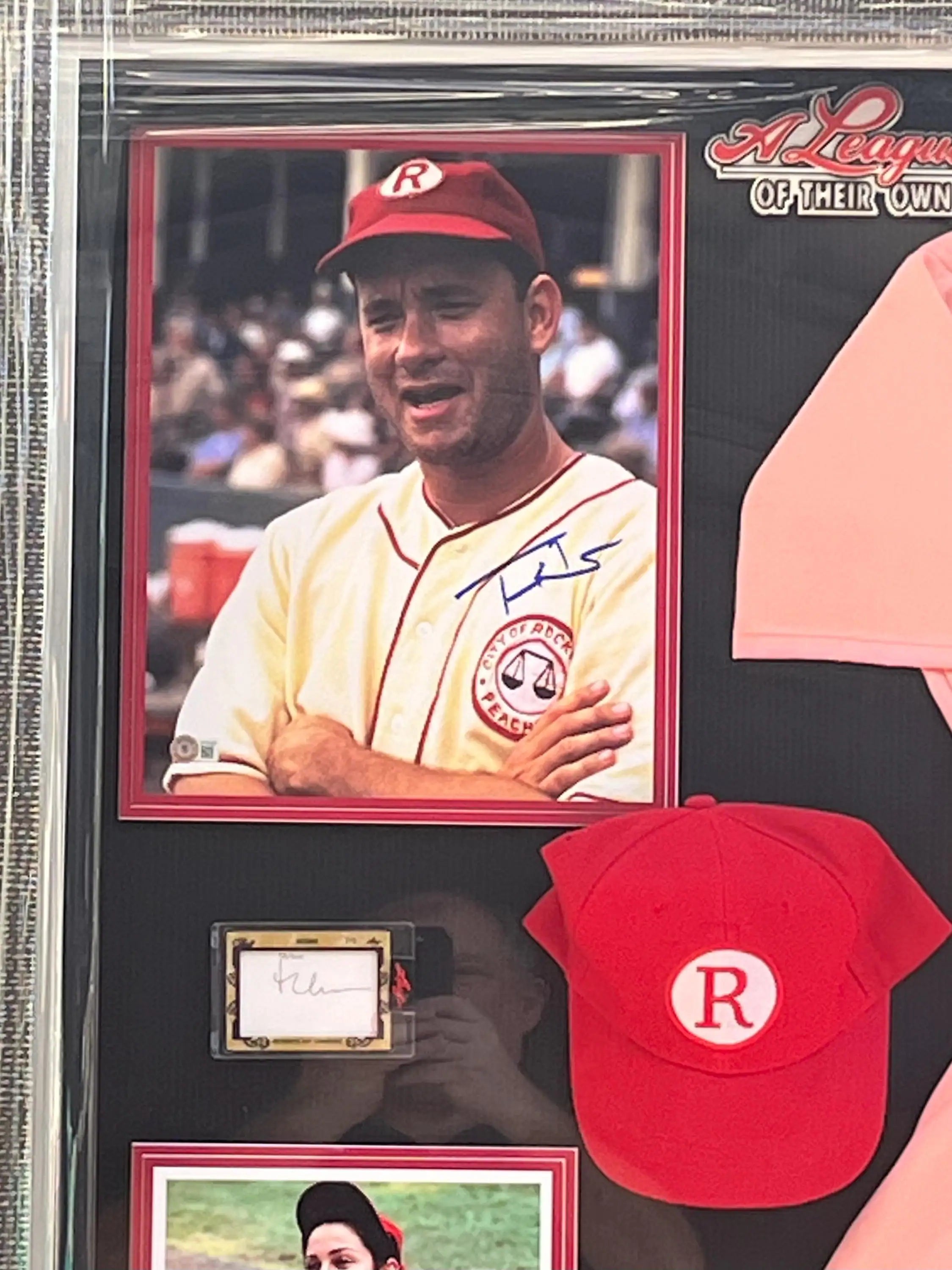 A League Of Their Own Cast Signed Shadowbox Display with Props. Certified signatures.