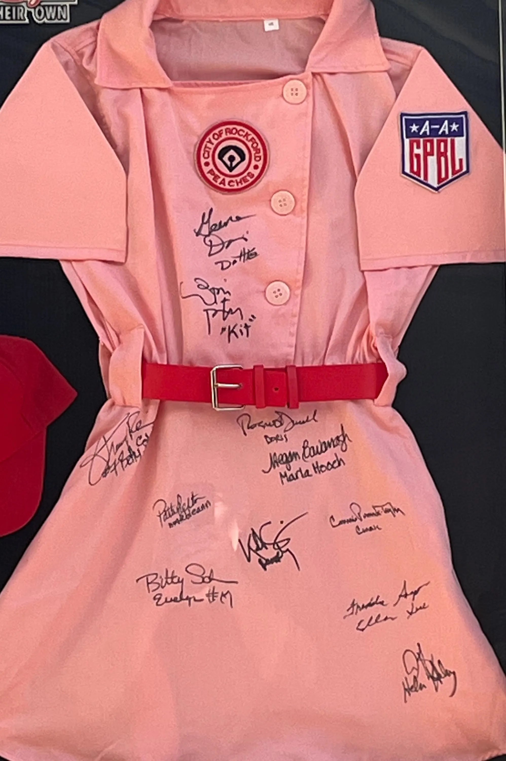 A League Of Their Own Cast Signed Shadowbox Display with Props. Certified signatures.