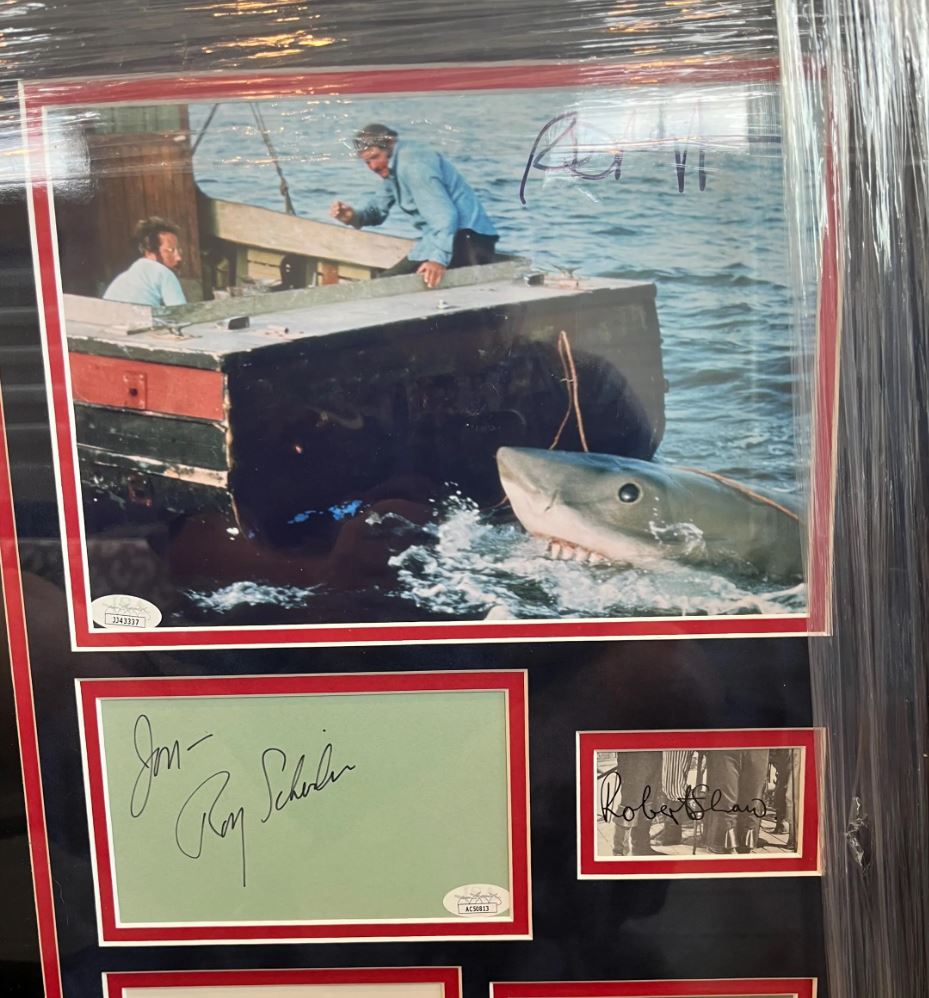 Jaws Cast Signed collage custom Framed