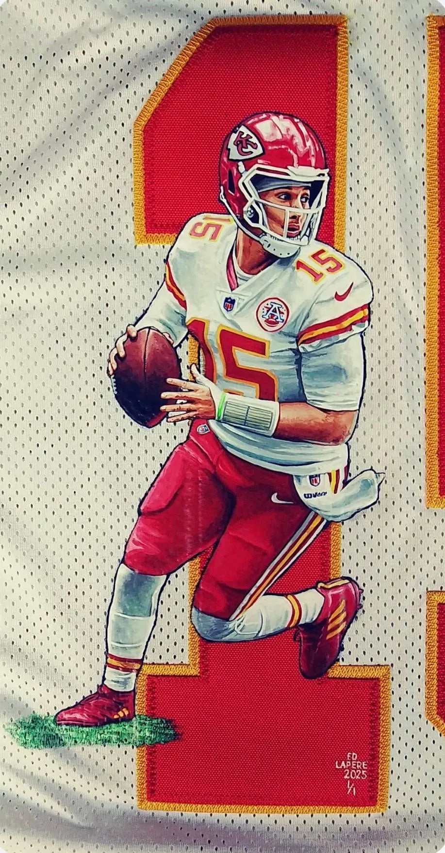 Patrick Mahomes Signed Jersey with Hand Painted Photo. JSA Certified