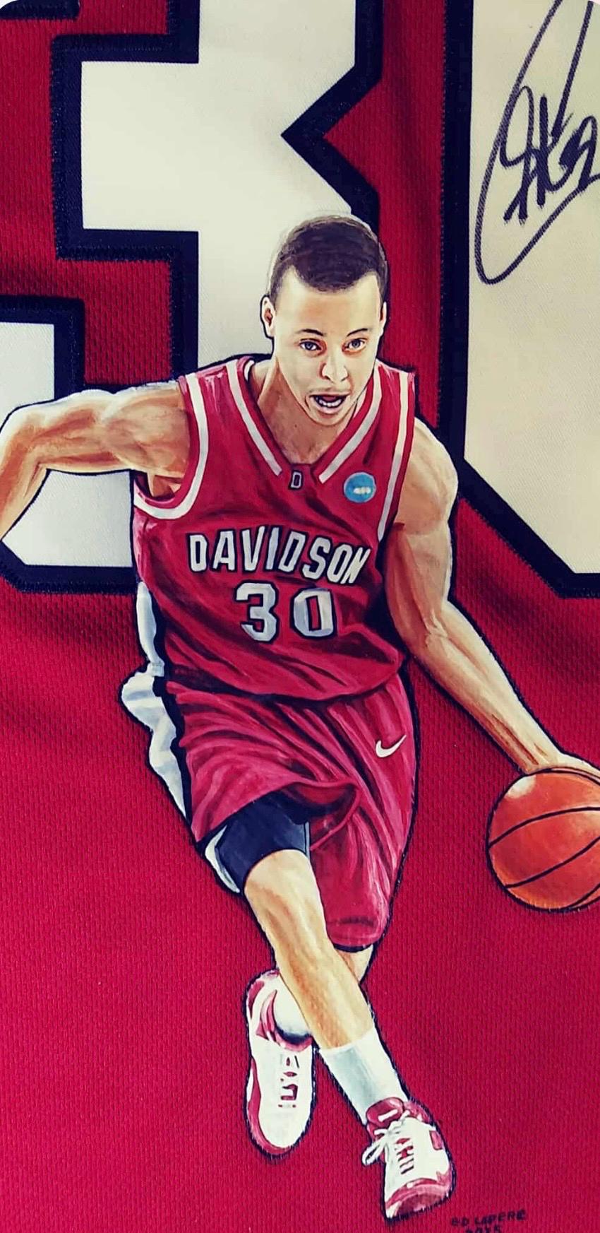 Stephen Curry Signed Jersey with Hand Painted Photo. JSA Certified