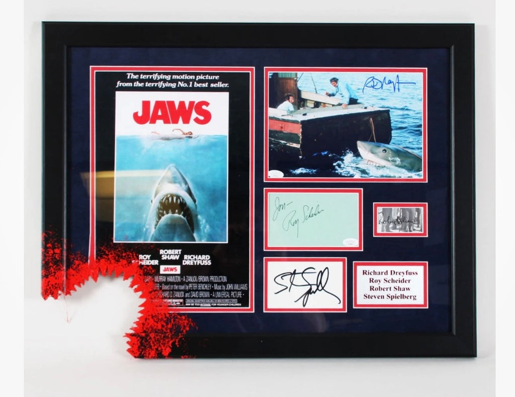 Jaws Cast Signed collage custom Framed