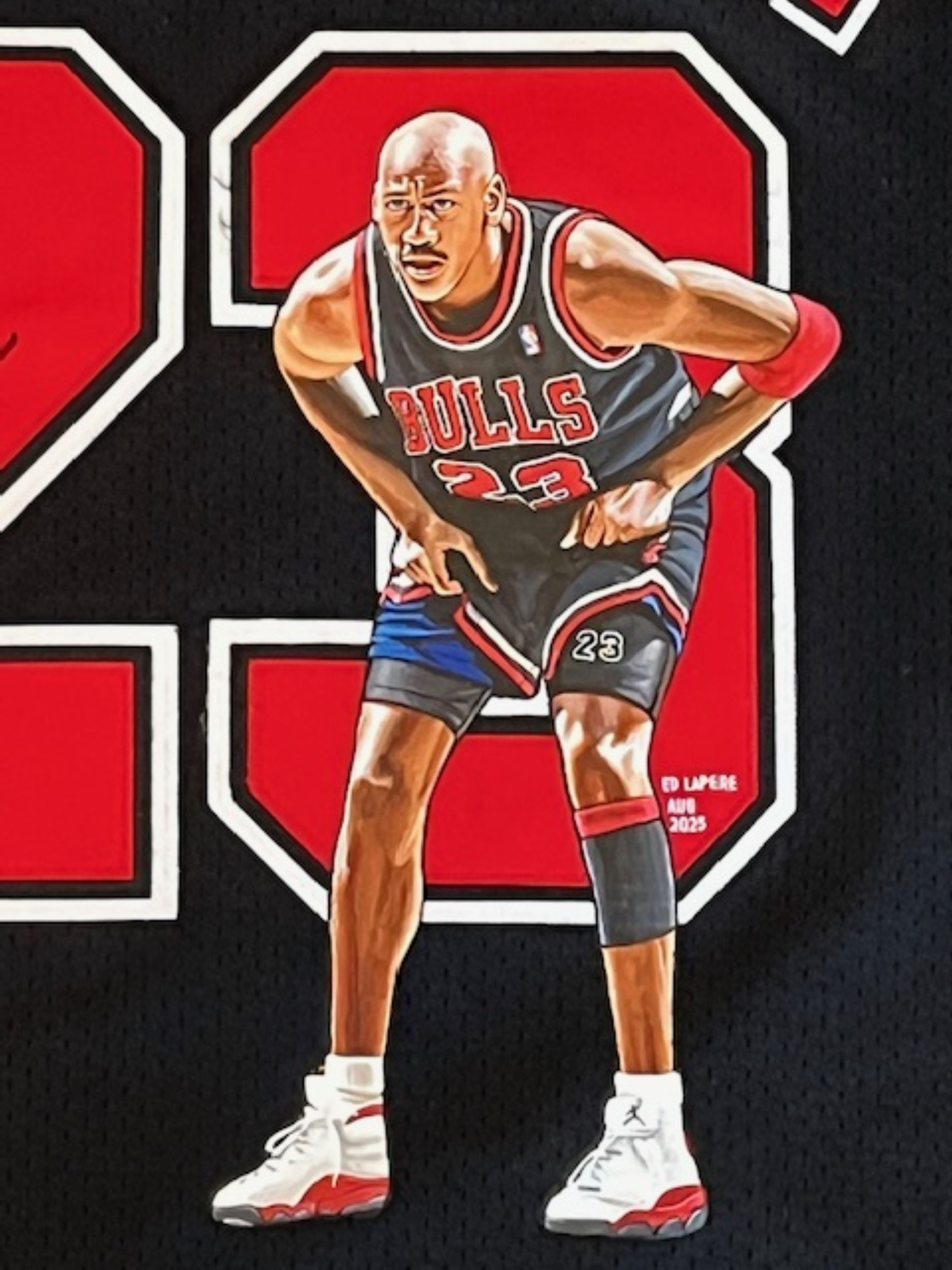 Michael Jordan Signed Black UDA Jersey with Hand Painted Photo