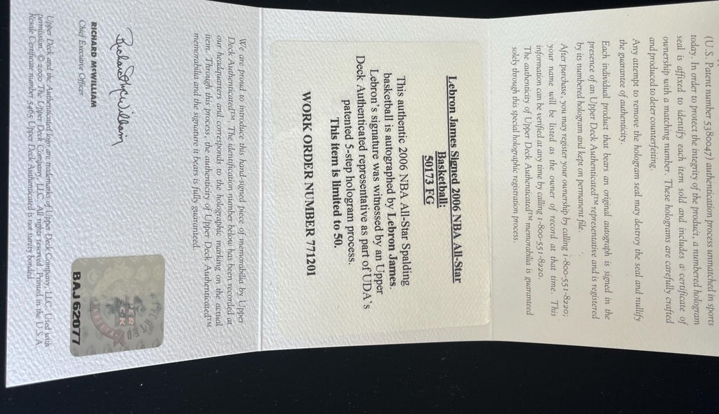 LeBron James Signed NBA All Star Basketball. UDA Upper Deck Aithentication