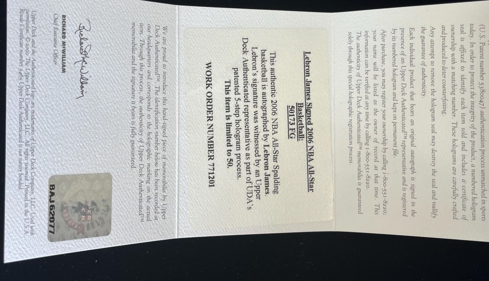 LeBron James Signed NBA All Star Basketball. UDA Upper Deck Aithentication