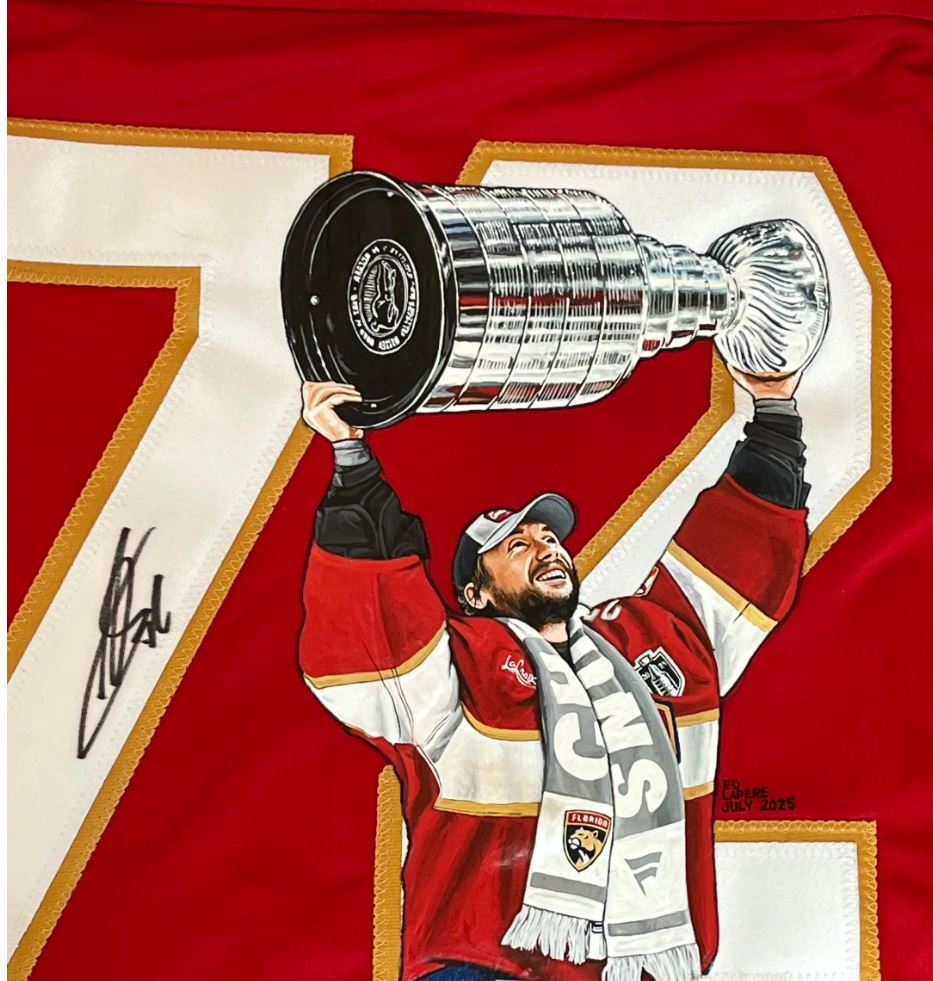 Sergei Bobrovsky Signed jersey with custom hand painted photo. JSA Certified