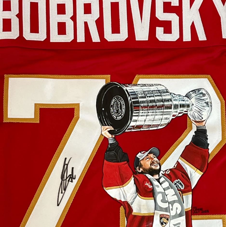 Sergei Bobrovsky Signed jersey with custom hand painted photo. JSA Certified