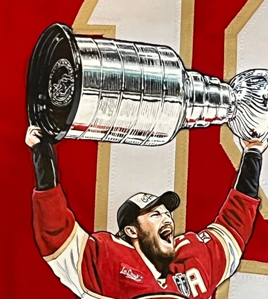 Matthew Tkachuk Signed jersey with custom hand painted photo. JSA Certified