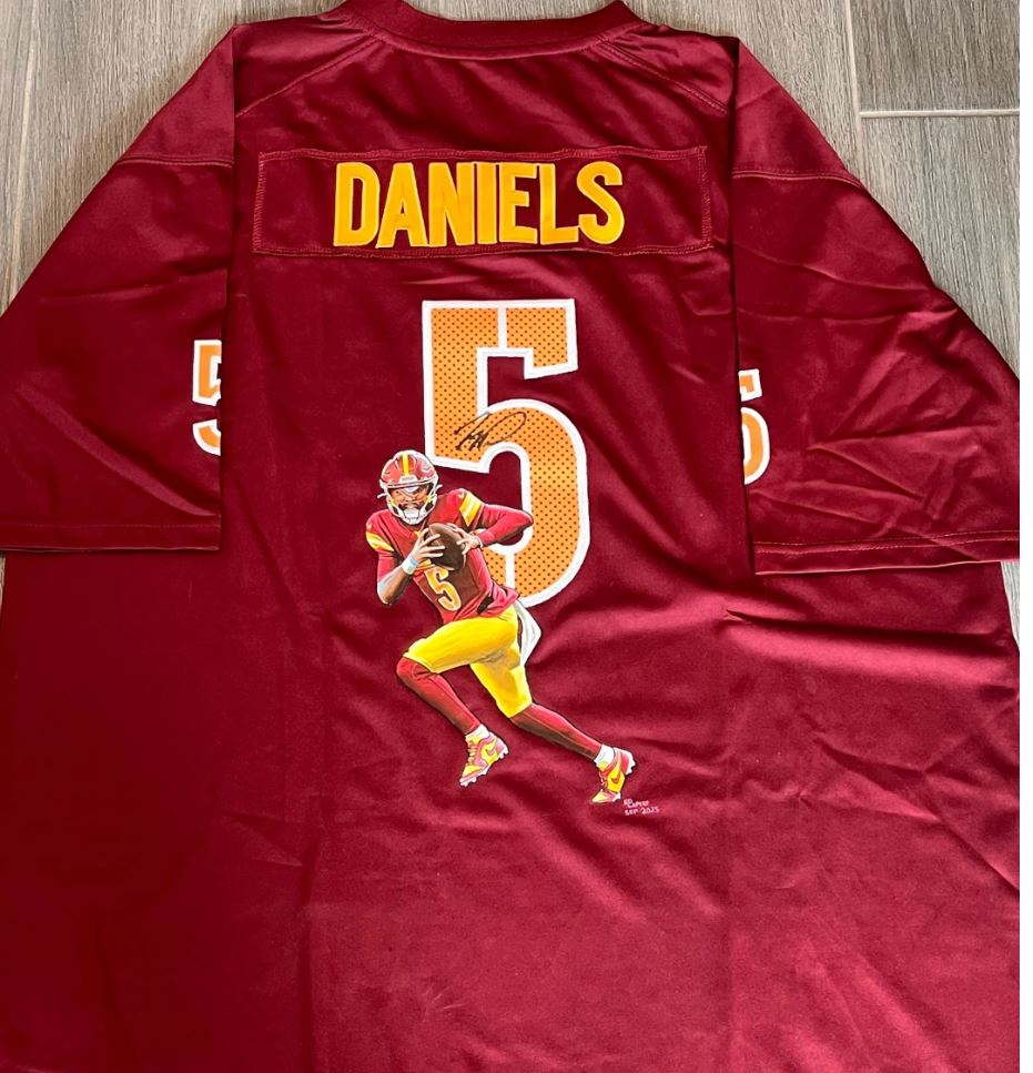 Jayden Daniels Signed Washington Commanders Jersey with hand painted photo