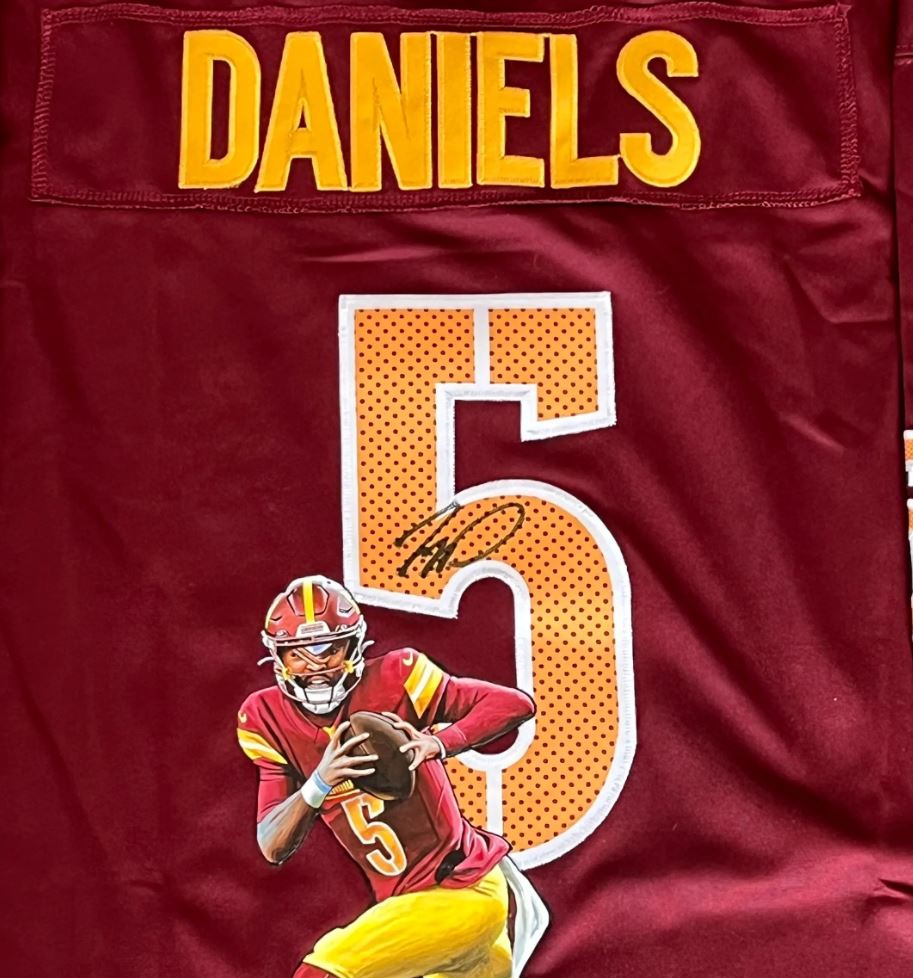 Jayden Daniels Signed Washington Commanders Jersey with hand painted photo