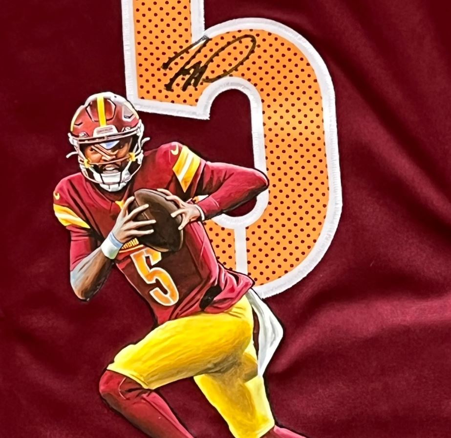Jayden Daniels Signed Washington Commanders Jersey with hand painted photo