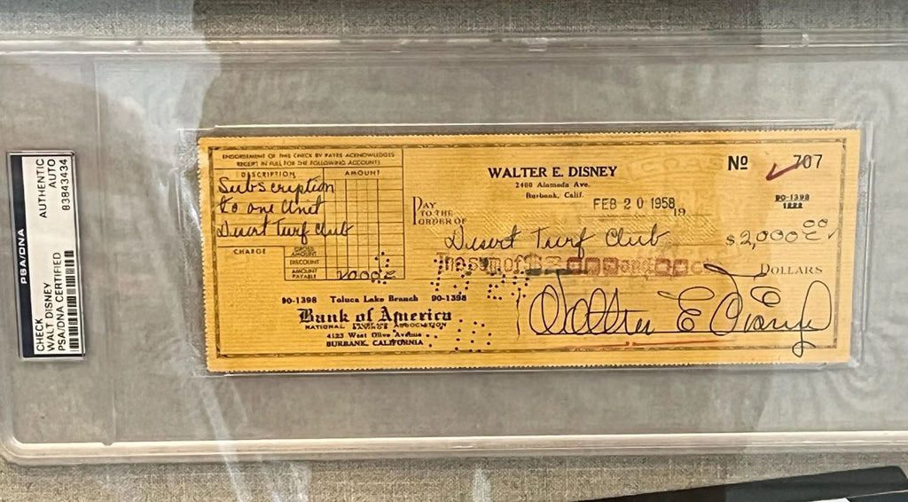 Walt Disney Signed Check collage certified by PSA/DNA. custom framed
