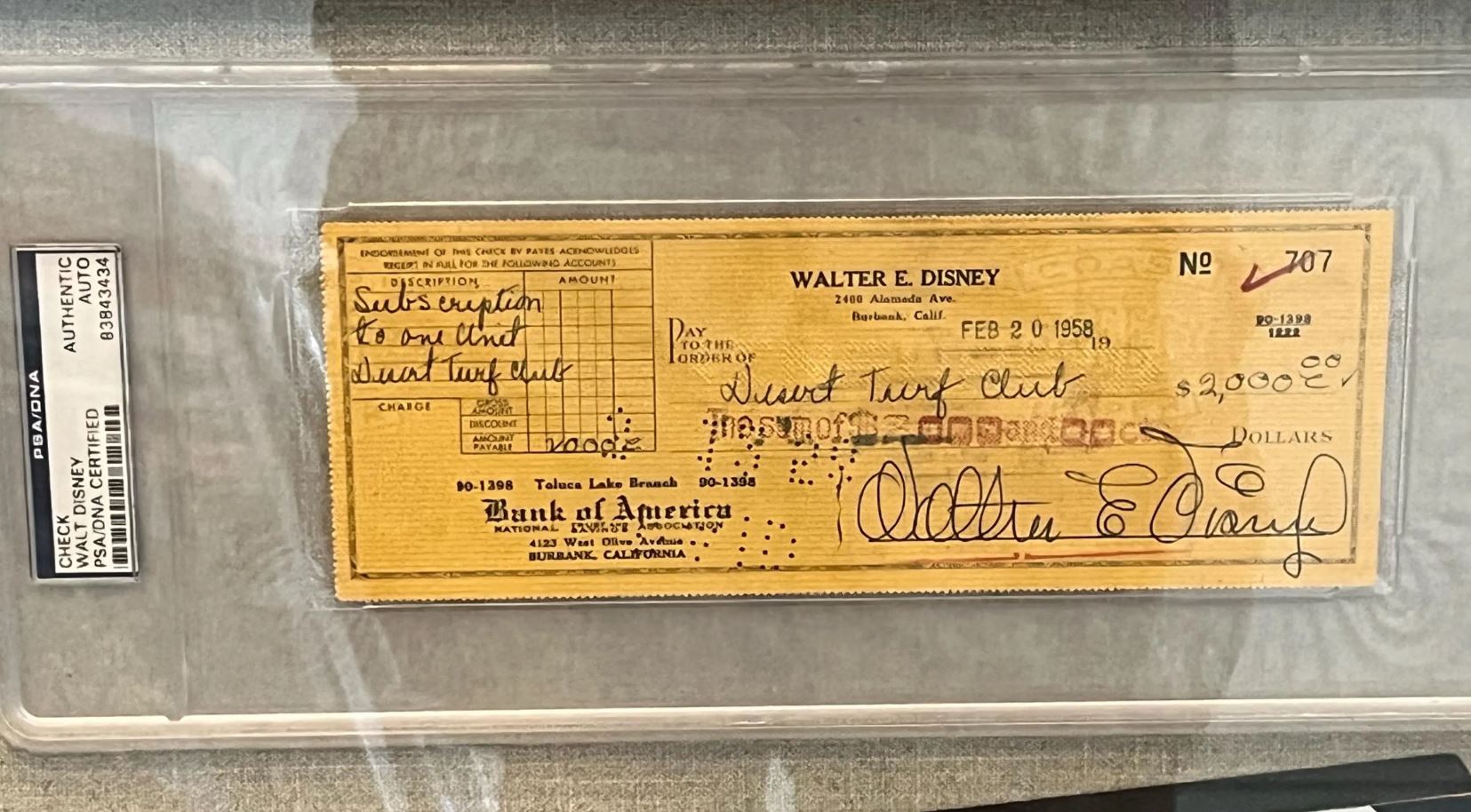 Walt Disney Signed Check collage certified by PSA/DNA. custom framed