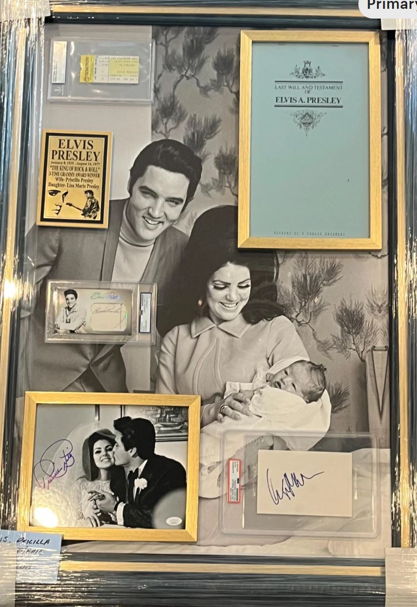 Elvis, Pricilla & Lisa Marie Pressley shadowbox display custom framed and certified