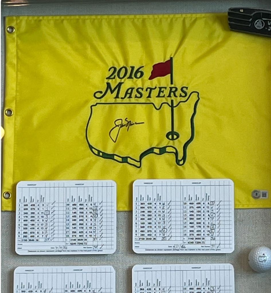 Jack Nicklaus Signed Masters Flag Shadowbox Display Beckett Certified