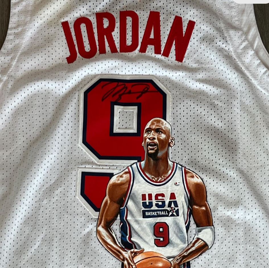 Michael Jordan Signed 1992 Olympic Dream Team Jersey with hand painted photo