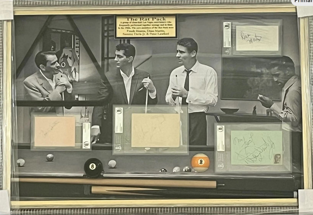 The Rat Pack Signed shadowbox display. Sinatra, Davis Jr., Martin & Lawford. Beckett Certified