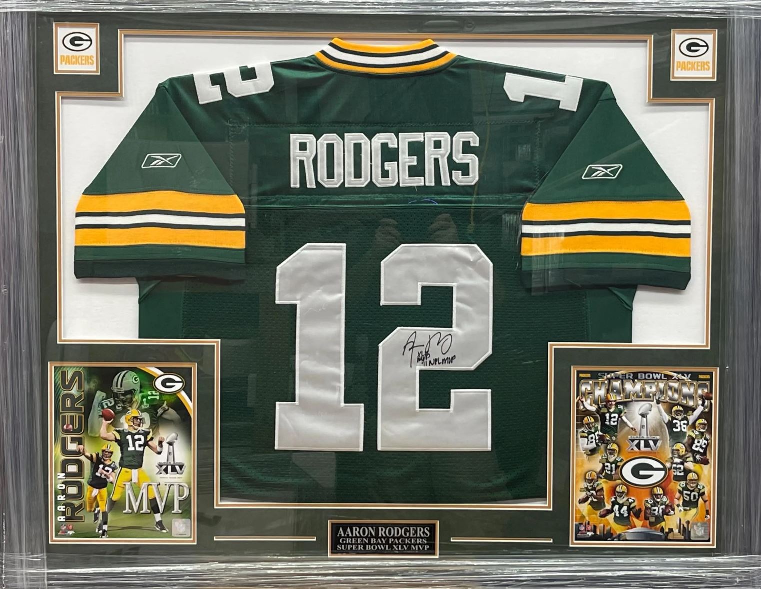 Aaron Rodgers Signed Green Packers Pro Authentic Jersey. Custom Framed