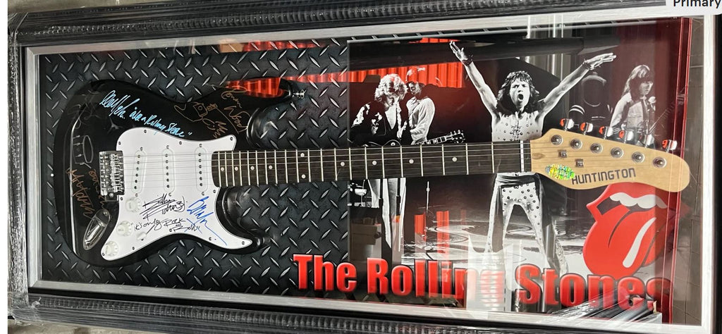 Rolling Stones Group Signed Guitar Shadowbox Framed