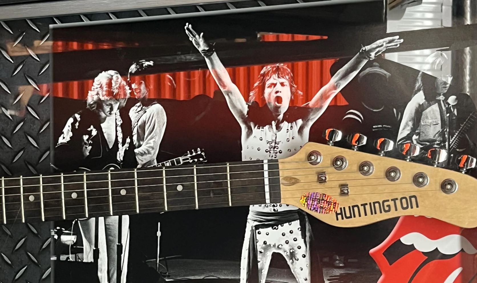 Rolling Stones Group Signed Guitar Shadowbox Framed