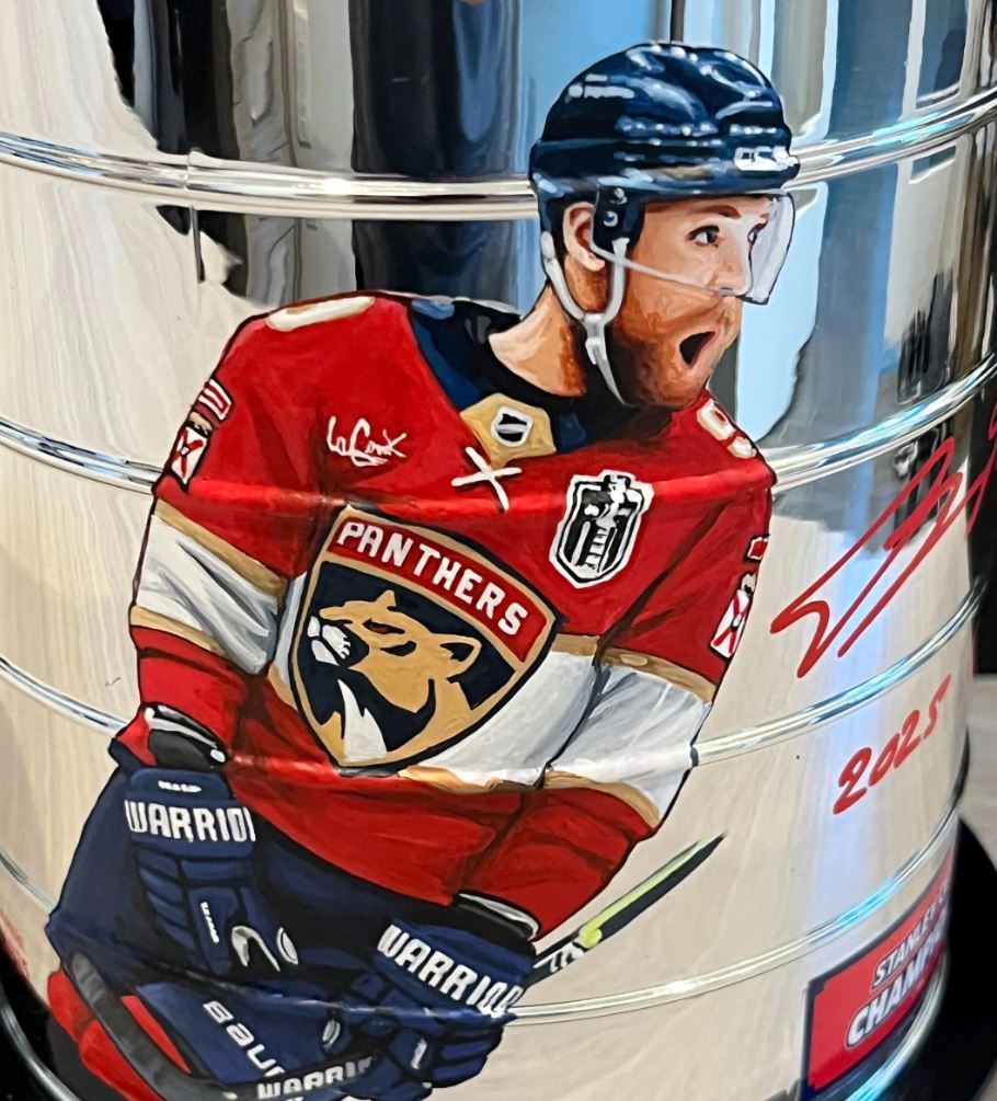 Sam Bennett Signed Replica Mini Stanley Cup with custom hand painted photo. JSA Certified