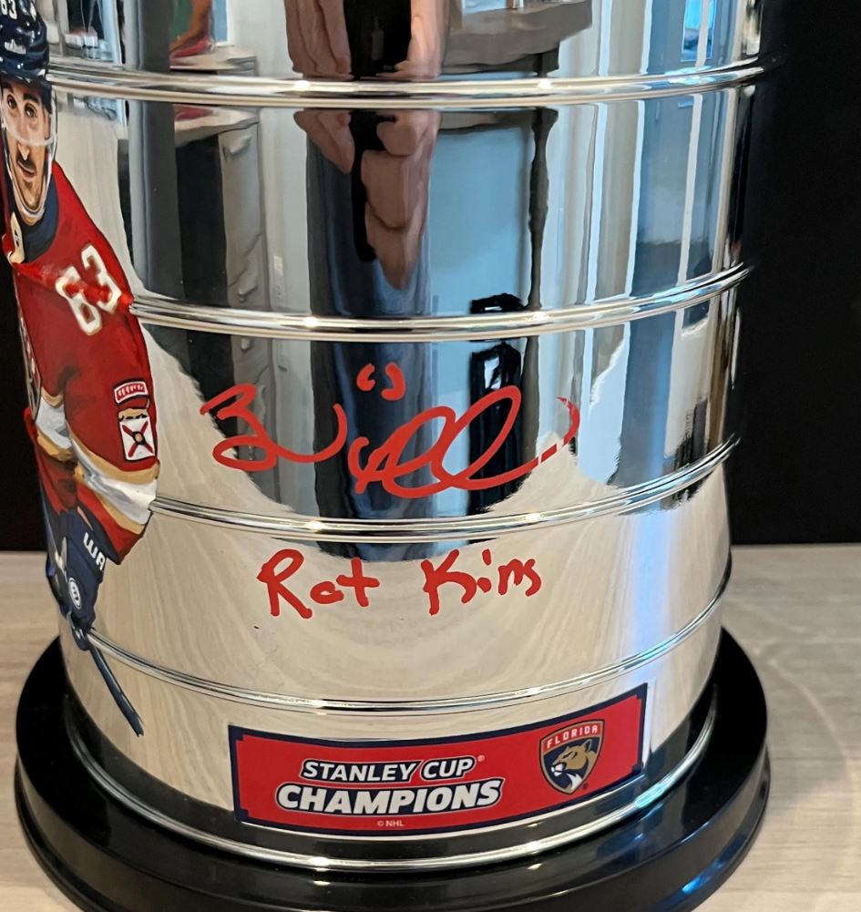 Sam Bennett Signed Replica Mini Stanley Cup with custom hand painted photo. JSA Certified