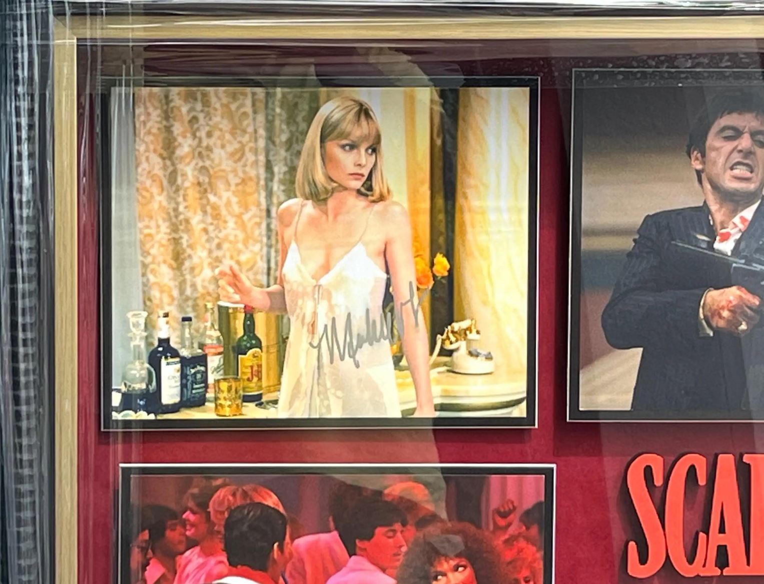 Scarface Cast Signed Shadowbox Display with Prop Gun. Certifed signatures.