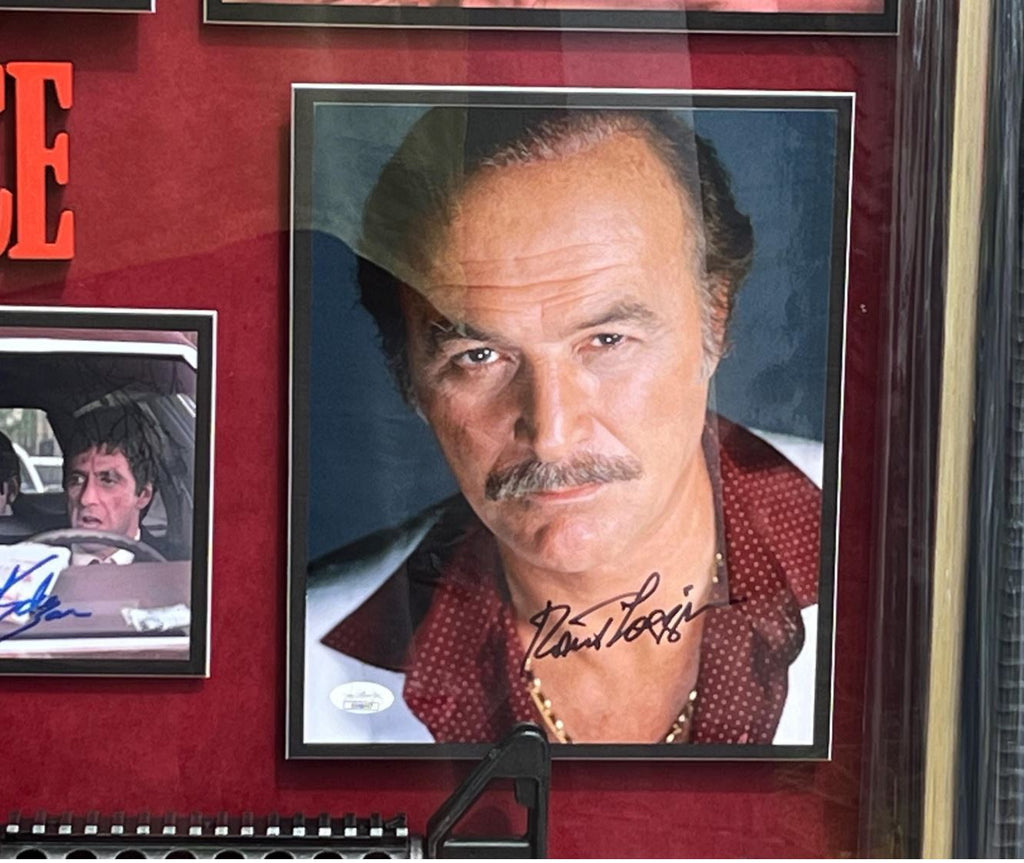 Scarface Cast Signed Shadowbox Display with Prop Gun. Certifed signatures.