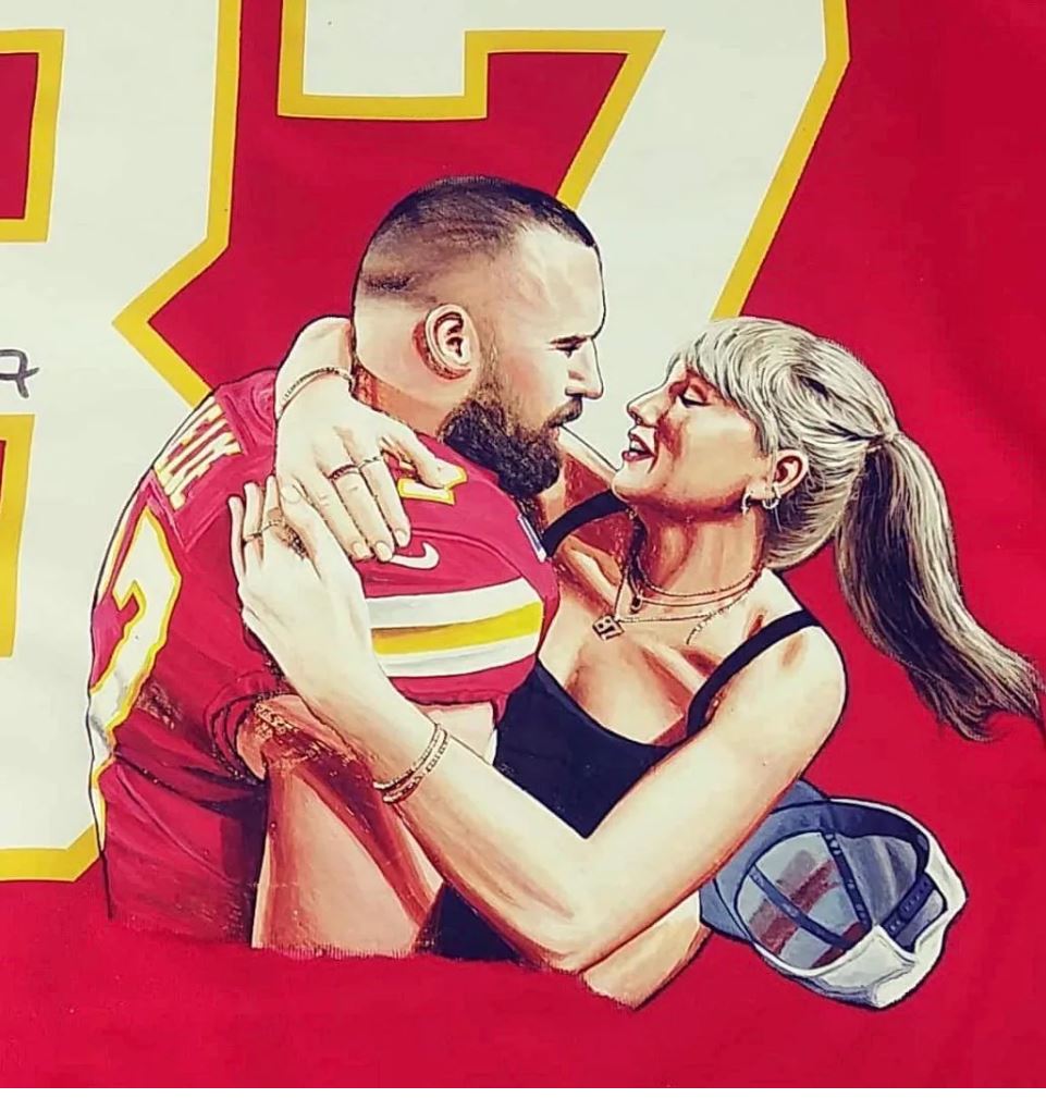 Travis Kelce Signed Jersey with hand painted photo Taylor Swift Fanatics Certified